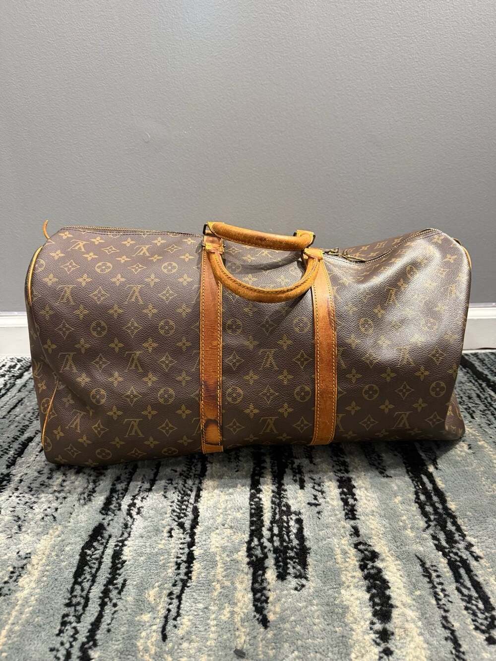 Louis Vuitton Monogram Keepall 55 Travel Duffle Bag Brown